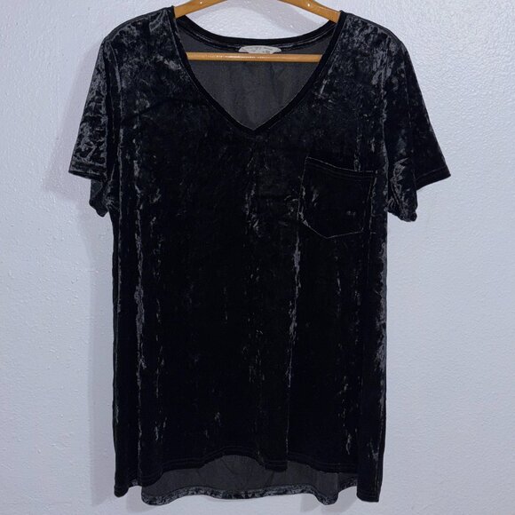 Spring + Mercer Velvet Legging Tee Black Crushed Velvet VNeck Top XXL Whimsigoth - Picture 1 of 8